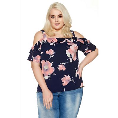 Navy and pink curve flower print strappy top